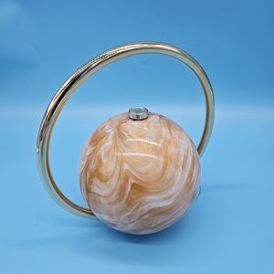 Marble-Effect Round Handbag with Gold Hoop Handle